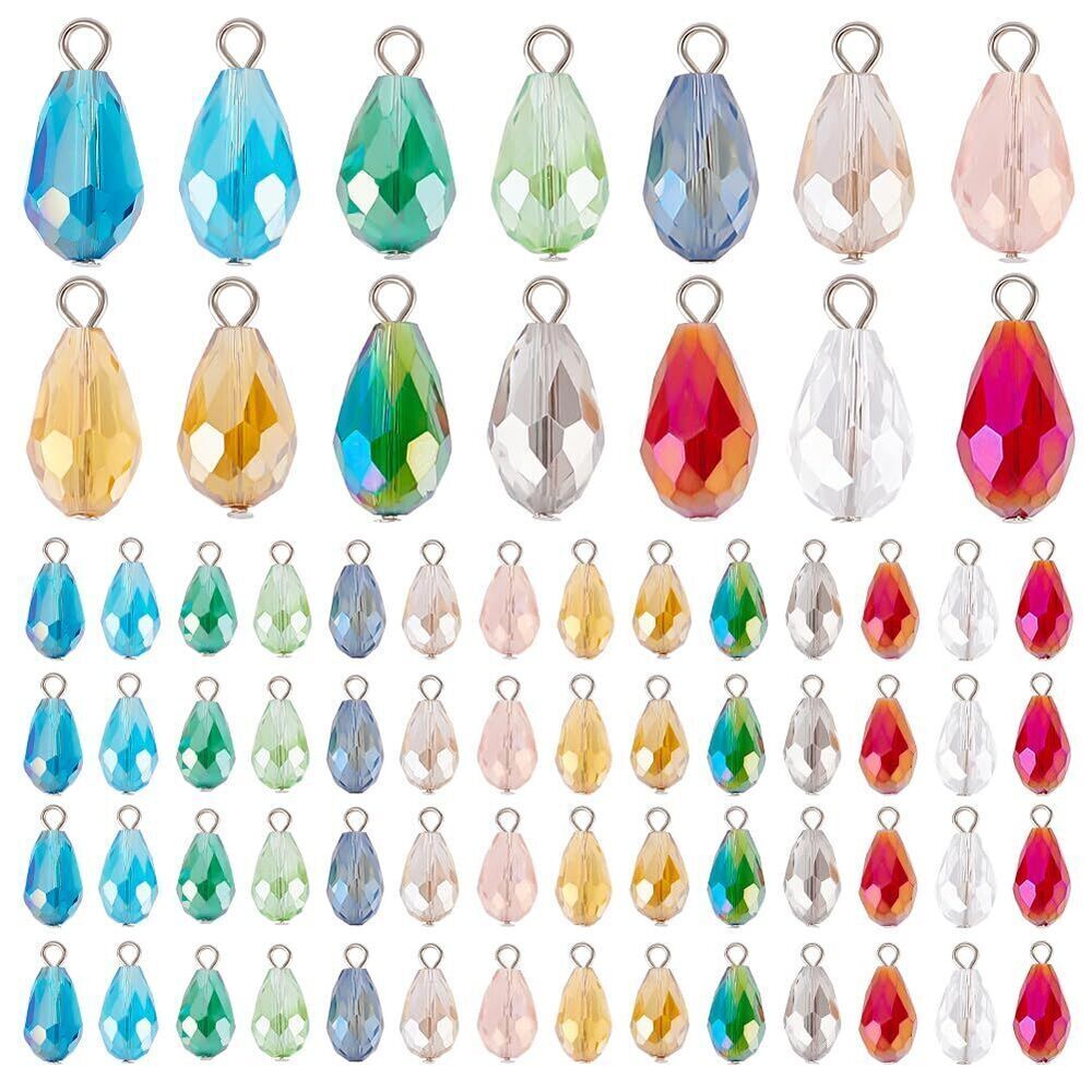 9935 70pcs 14 Colors Faceted Teardrop Charms 20mm AB Color Glass Crystal